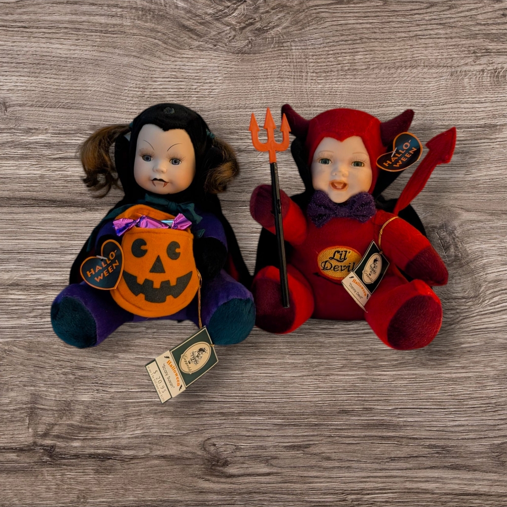 Charming Halloween Devil and Witch Plush Set